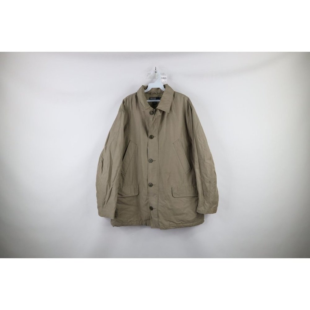 Vintage 90s Ralph Lauren Mens Large Faded Quilt Lined Chore Barn Jacket Beige - Picture 1 of 14